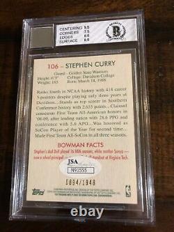 09 Bowman Blue Stephen Curry RC AUTO BGS 8 /1948Steph Rookie High End! Grail