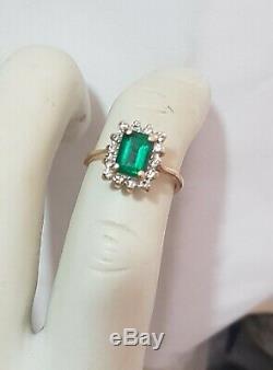 1.10 Emerald Diamond Halo Ring Vivid High Saturation Emerald Cut Halo Si1-2