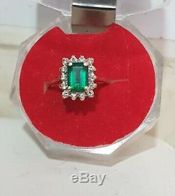 1.10 Emerald Diamond Halo Ring Vivid High Saturation Emerald Cut Halo Si1-2