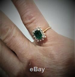 1.10 Emerald Diamond Halo Ring Vivid High Saturation Emerald Cut Halo Si1-2