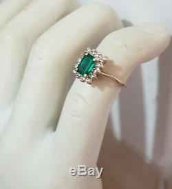 1.10 Emerald Diamond Halo Ring Vivid High Saturation Emerald Cut Halo Si1-2