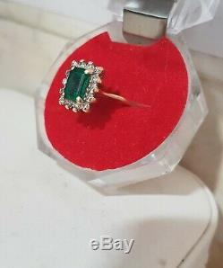 1.10 Emerald Diamond Halo Ring Vivid High Saturation Emerald Cut Halo Si1-2