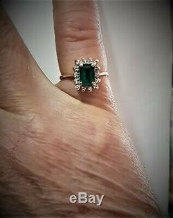 1.10 Emerald Diamond Halo Ring Vivid High Saturation Emerald Cut Halo Si1-2