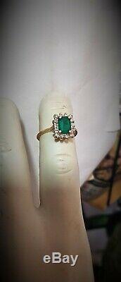 1.10 Emerald Diamond Halo Ring Vivid High Saturation Emerald Cut Halo Si1-2