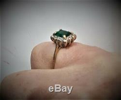 1.10 Emerald Diamond Halo Ring Vivid High Saturation Emerald Cut Halo Si1-2