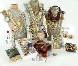 104 Huge Vintage Costume Jewelry Lot Brooch Rhinestone Estate Signed High LBS