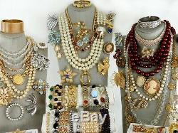 104 Huge Vintage Costume Jewelry Lot Brooch Rhinestone Estate Signed High LBS