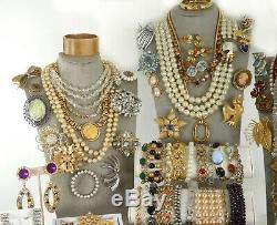 104 Huge Vintage Costume Jewelry Lot Brooch Rhinestone Estate Signed High LBS