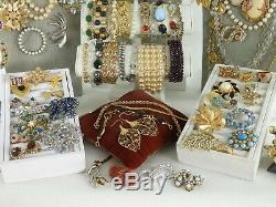 104 Huge Vintage Costume Jewelry Lot Brooch Rhinestone Estate Signed High LBS