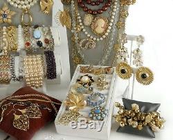 104 Huge Vintage Costume Jewelry Lot Brooch Rhinestone Estate Signed High LBS