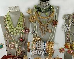 108 Huge Vintage Costume Jewelry Lot Brooch Rhinestone Estate Signed High LBS