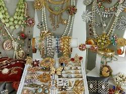 108 Huge Vintage Costume Jewelry Lot Brooch Rhinestone Estate Signed High LBS