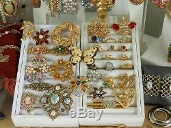 108 Huge Vintage Costume Jewelry Lot Brooch Rhinestone Estate Signed High LBS