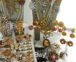 108 Huge Vintage Costume Jewelry Lot Brooch Rhinestone Estate Signed High LBS