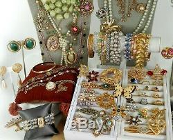 108 Huge Vintage Costume Jewelry Lot Brooch Rhinestone Estate Signed High LBS