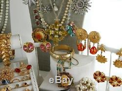 108 Huge Vintage Costume Jewelry Lot Brooch Rhinestone Estate Signed High LBS