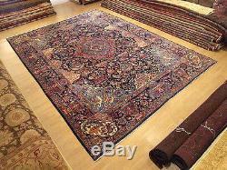 10x13 SIGNED Handmade High Quality Antique Pictorial Kashmar Wool Rug-Excellent