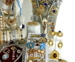 118 Huge Vintage Costume Jewelry Lot Brooch Rhinestone Estate Signed High LBS