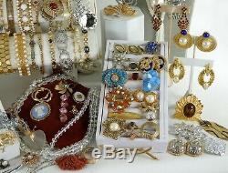 118 Huge Vintage Costume Jewelry Lot Brooch Rhinestone Estate Signed High LBS