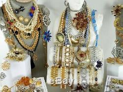 118 Huge Vintage Costume Jewelry Lot Brooch Rhinestone Estate Signed High LBS