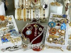 118 Huge Vintage Costume Jewelry Lot Brooch Rhinestone Estate Signed High LBS