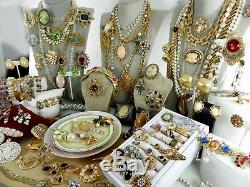 125 Huge Vintage Costume Jewelry Lot Brooch Rhinestone Estate Signed High LBS