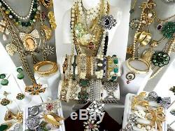 151 Huge Vintage Costume Jewelry Lot Brooch Rhinestone Estate Signed High LBS