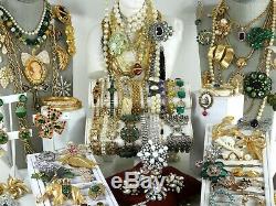 151 Huge Vintage Costume Jewelry Lot Brooch Rhinestone Estate Signed High LBS