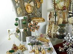 151 Huge Vintage Costume Jewelry Lot Brooch Rhinestone Estate Signed High LBS