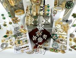 151 Huge Vintage Costume Jewelry Lot Brooch Rhinestone Estate Signed High LBS