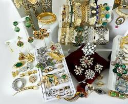 151 Huge Vintage Costume Jewelry Lot Brooch Rhinestone Estate Signed High LBS