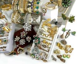 151 Huge Vintage Costume Jewelry Lot Brooch Rhinestone Estate Signed High LBS