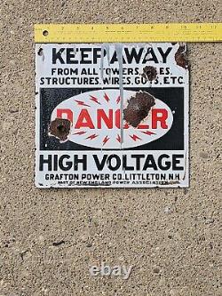 1930's DSP GRAFTON POWER CO. HIGH VOLTAGE KEEP OFF PORCELAIN SIGN ELECTRIC 10x10