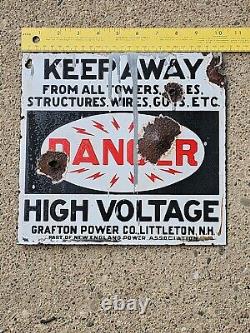 1930's DSP GRAFTON POWER CO. HIGH VOLTAGE KEEP OFF PORCELAIN SIGN ELECTRIC 10x10