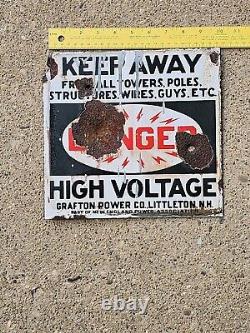 1930's DSP GRAFTON POWER CO. HIGH VOLTAGE KEEP OFF PORCELAIN SIGN ELECTRIC 10x10