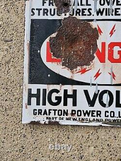 1930's DSP GRAFTON POWER CO. HIGH VOLTAGE KEEP OFF PORCELAIN SIGN ELECTRIC 10x10