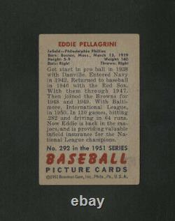 1951 Bowman Baseball Card High #292 Eddie Pellagrini Autographed Signed Phillies