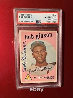 1959 Topps #514 Bob Gibson Signed Autograph RC HOF Rookie Card PSA 10 Auto