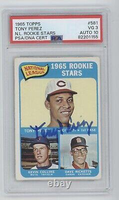 1965 Topps #581 Tony Perez Signed Autographed Card PSA 3 Auto 10 HOF