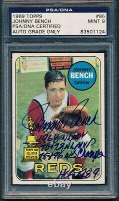 1969 Topps #95 Johnny Bench PSA/DNA 9 AUTO DETAIL SIGNED HIGH END EXMT CENTERED
