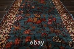 2'8'' x 14'9'' Signed Hand Knotted Wool Pictorial Hunting Area Rug Teal Runner