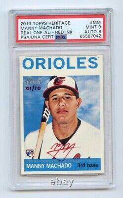 2013 Topps Heritage High Number Red Autograph RC Manny Machado #01/10 (PSA 9/9)