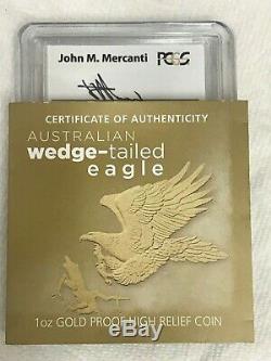 2014 1oz Gold Wedge Tailed Eagle PCGS PR70 High Relief Mercanti Signed