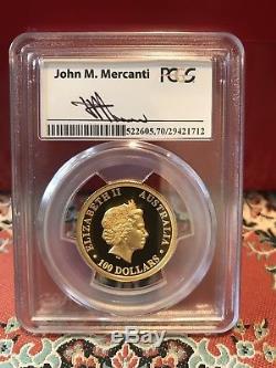 2014 Australia $100 Gold Wedge Tail Eagle High Relief PCGS PR70 Mercanti Signed