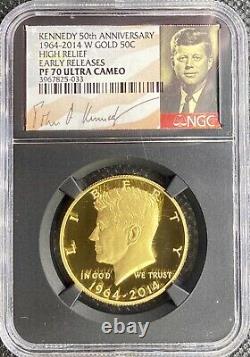 2014-W Gold Kennedy High Relief Half-Dollar PF70 UCAM NGC Early Releases Signed