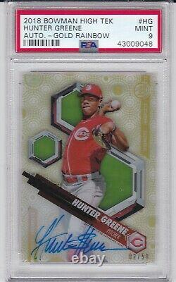 2018 Bowman High Tek Hunter Greene Gold Rainbow Auto RC /50 MINT PSA 9 Reds