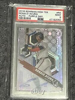 2018 Bowman High Tek Ronald Acuna Jr. RC Auto 119/150 Purple Rookie PSA 9