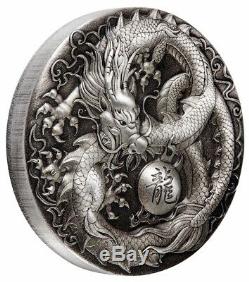 2018 Dragon 5oz Silver Antiqued High Relief Coin Autographed (COA 1-50)