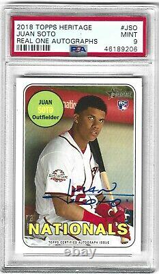 2018 Heritage High Number Juan Soto Real One Blue Ink Rookie Auto PSA 9 NATIONAL