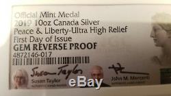 2019 Canada 10 Oz Silver Peace & Liberty High Relief Medal Gem Proof FDOI Signed